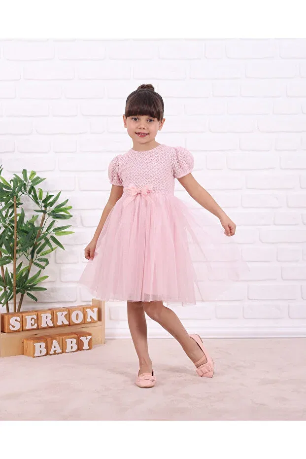 Детское платье для девочек с вышивкой Lace Modena Tulle Serkon Baby, Pink