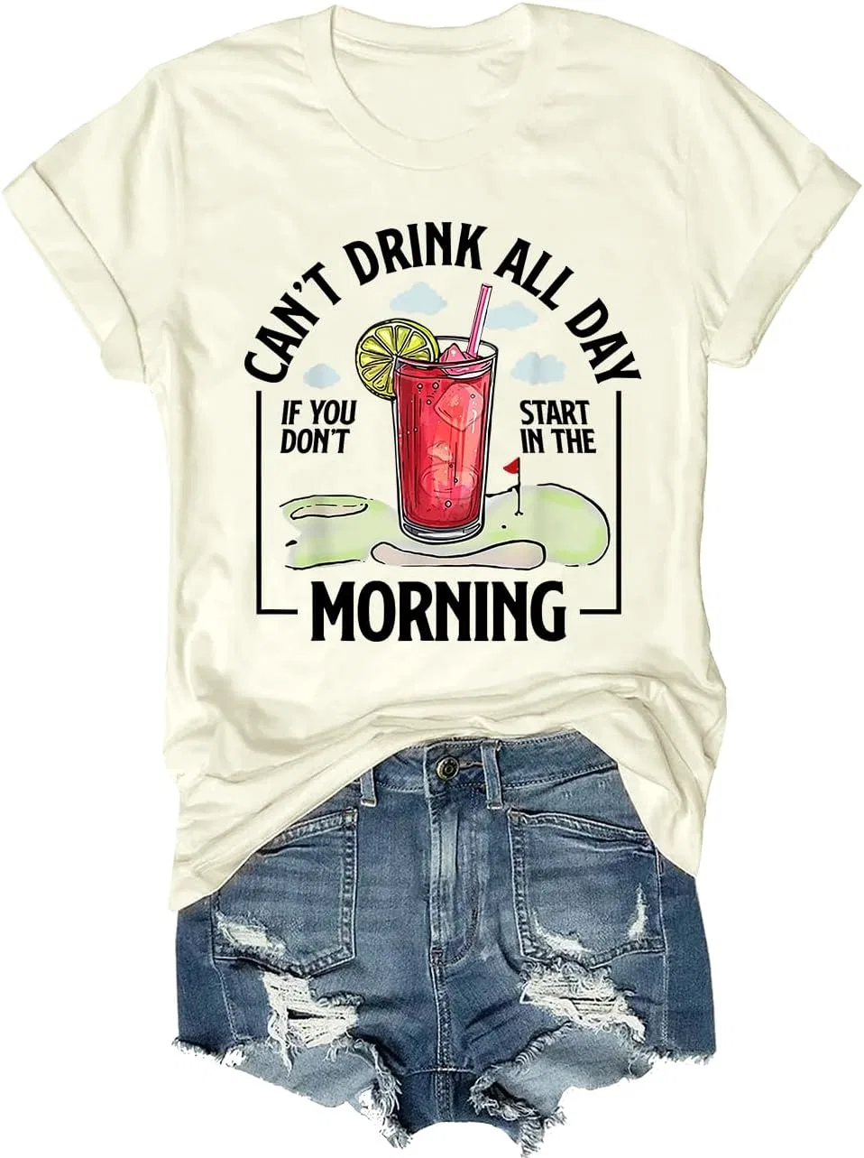 Мужская футболка с принтом Cant Drink All Day If You Dont Start in The Morning, Creamy Yellow
