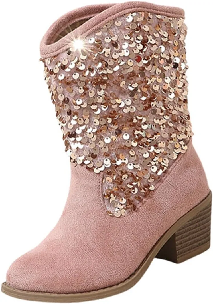 Детские сапоги для девочек с блестками Sparkly Girls Boots, Red