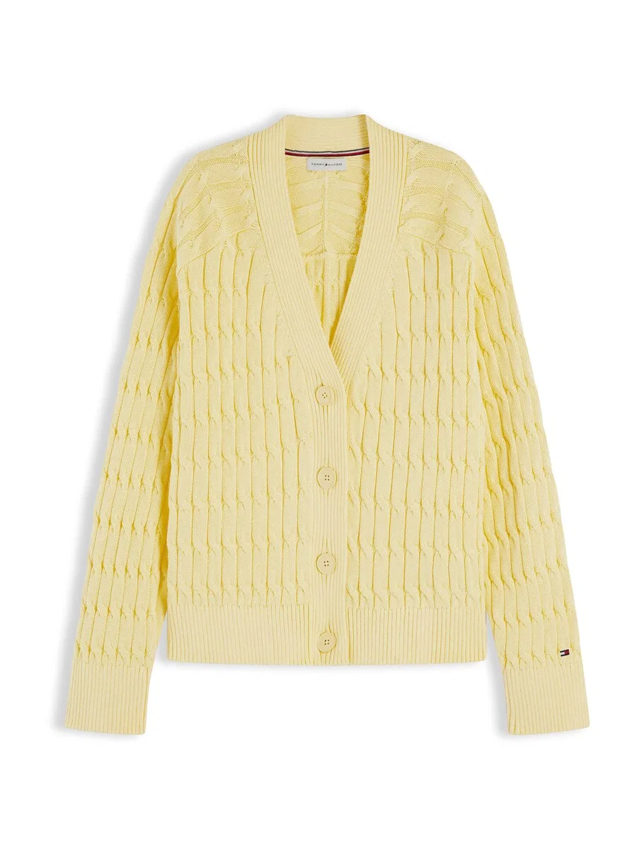 Вязаный кардиган TOMMY HILFIGER 'Cable Oversized' светло-желтого цвета