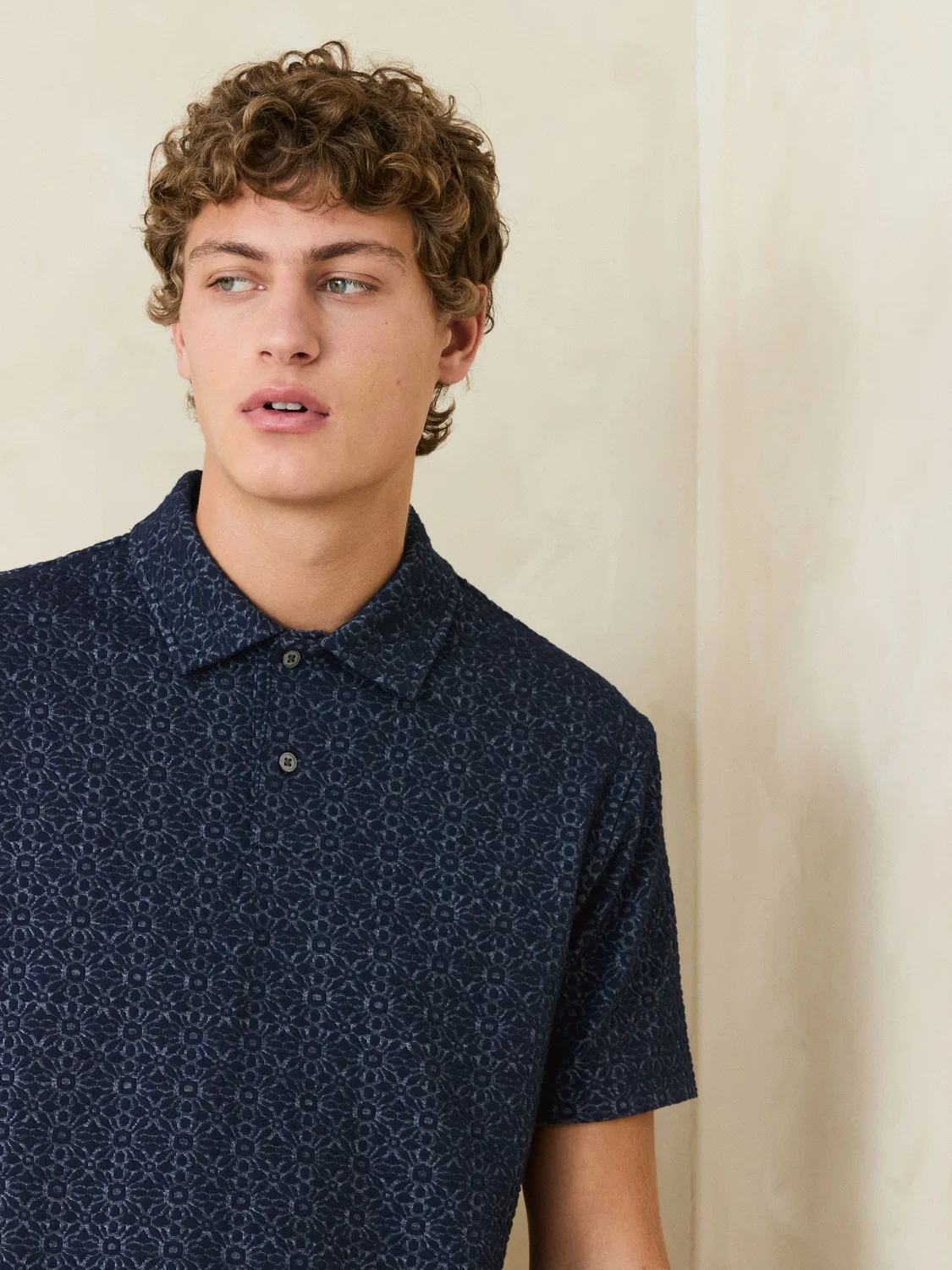 Поло с жаккардовым узором Navy Blue Next