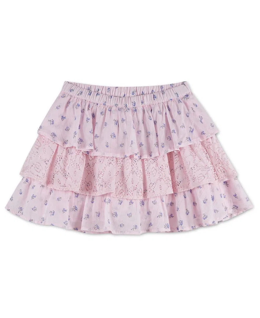 Юбка-шорты многоярусная с кружевом для девочек, 7-16 abercrombie kids, Pink