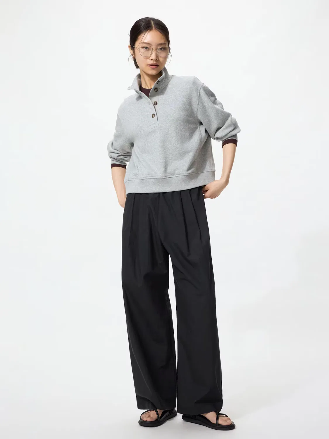 Брюки Uniqlo, свободный крой, черный