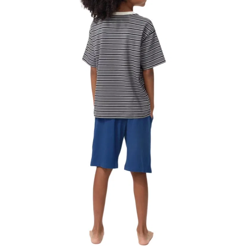 Детский комплект спортивной одежды с круглым вырезом UNIQLO, Dark Gray Top+Blue Shorts — фото 4