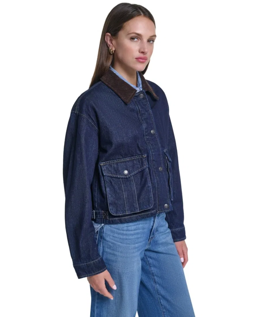 Женская куртка-бомбер из хлопка с вельветовым воротником Levi's, Rinse Wash — фото 2