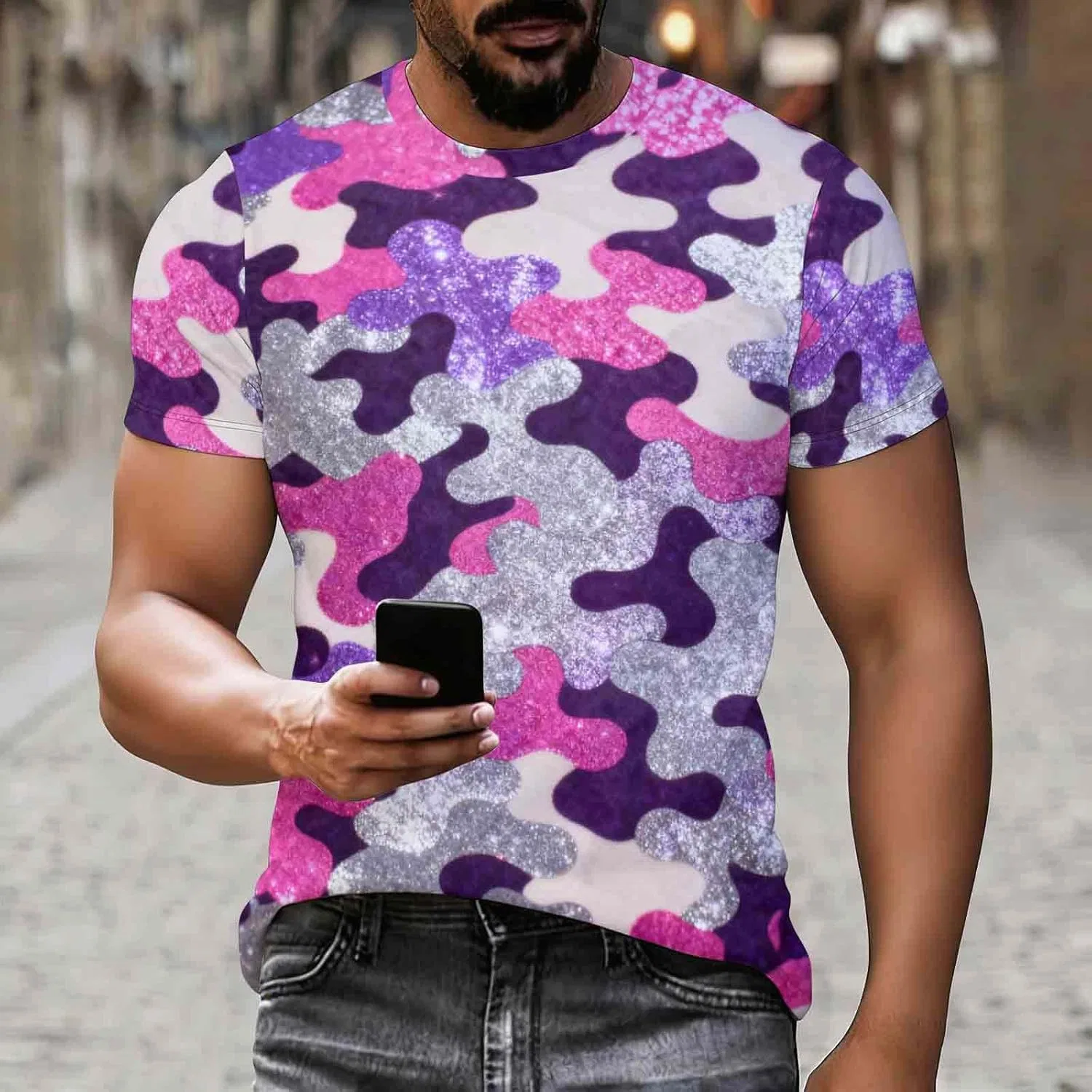 Мужская футболка с камуфляжным принтом Casual Trendy, Multicolor — фото 2