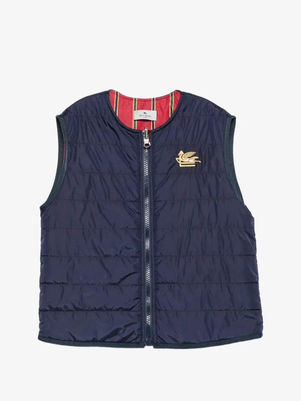 Стеганый жилет с вышивкой Pegaso ETRO KIDS, синий