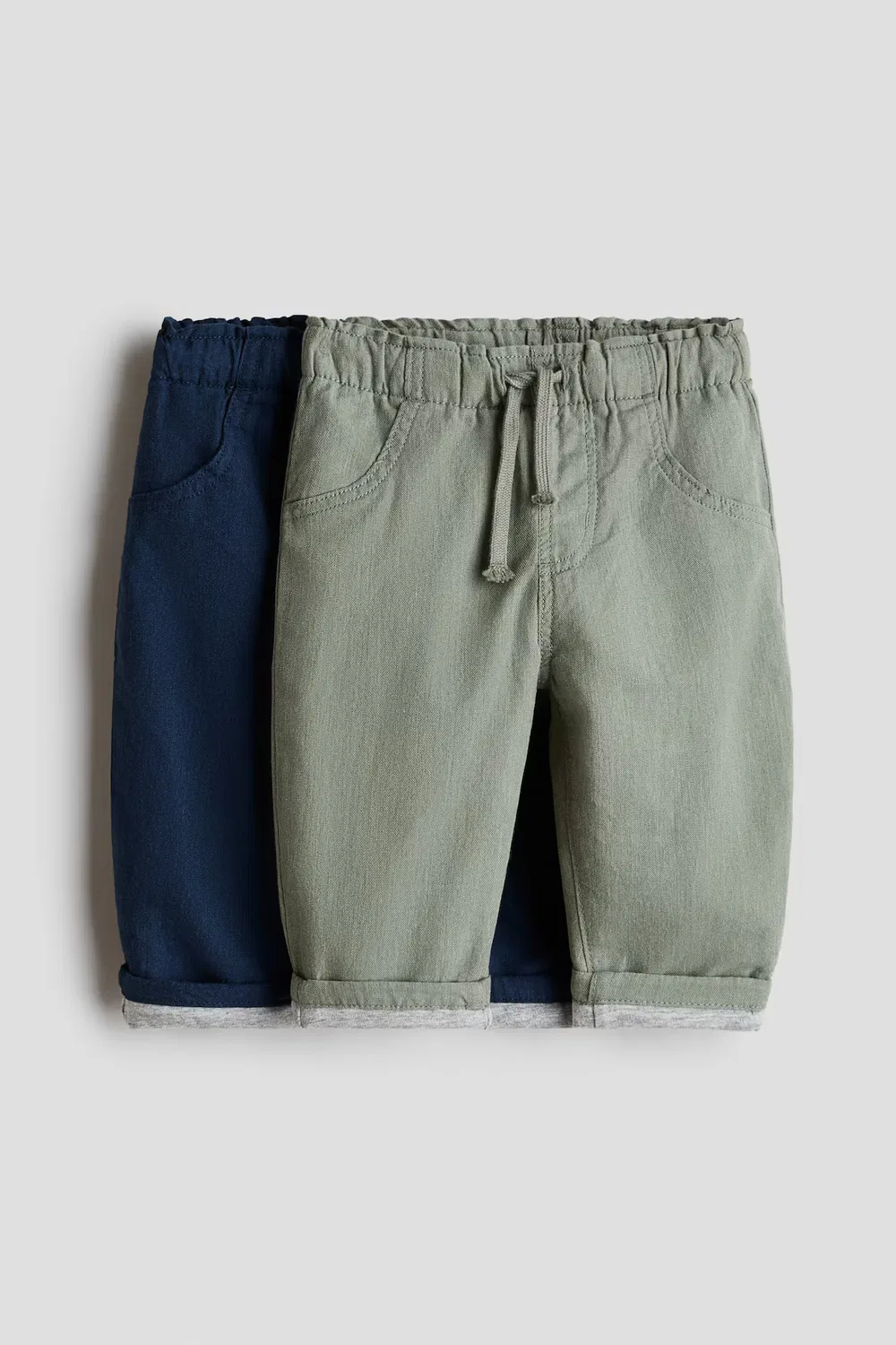 Комплект из 2 хлопковых спортивных брюк с подкладкой H&M, Khakigrün/Marineblau