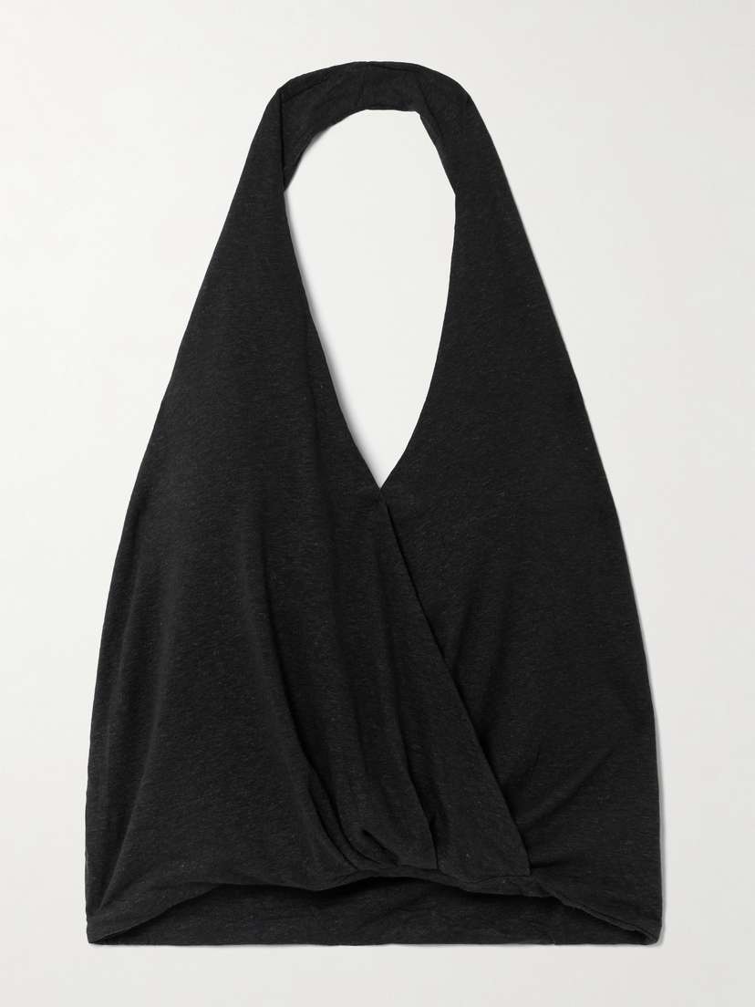 

Топ с эффектом обертывания из смеси льна и лиоцелла Deiji Studios, черный