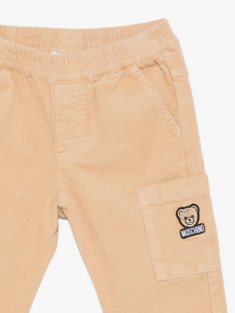 Вельветовые брюки-карго с нашивкой в виде плюшевого мишки Moschino Kids, бежевый — фото 3