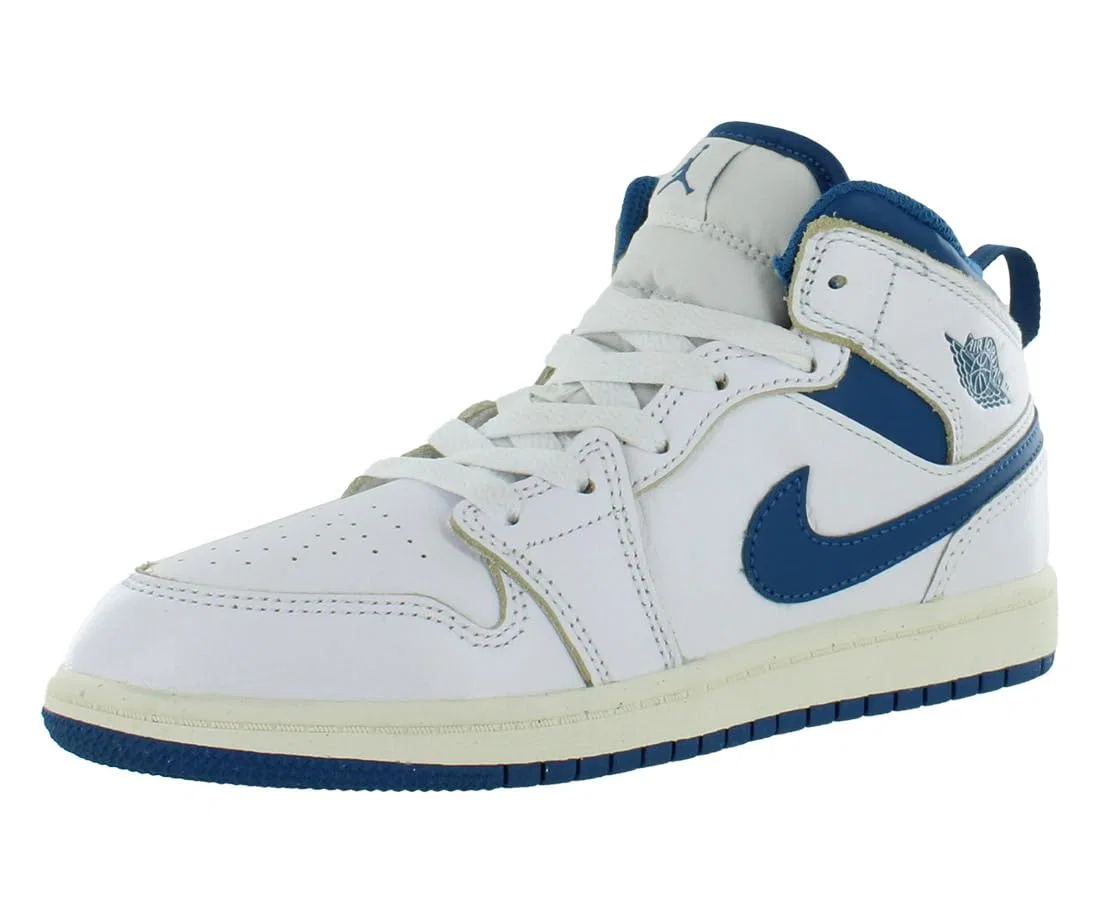 Детские кроссовки для мальчиков высокие Jordan 1 Mid Se Little Kids NIKE, White Industrial Blue Sail