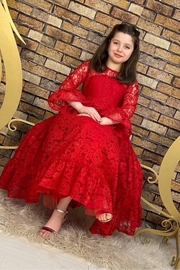 Детское платье для девочек с длинным рукавом Abiyekids, Red