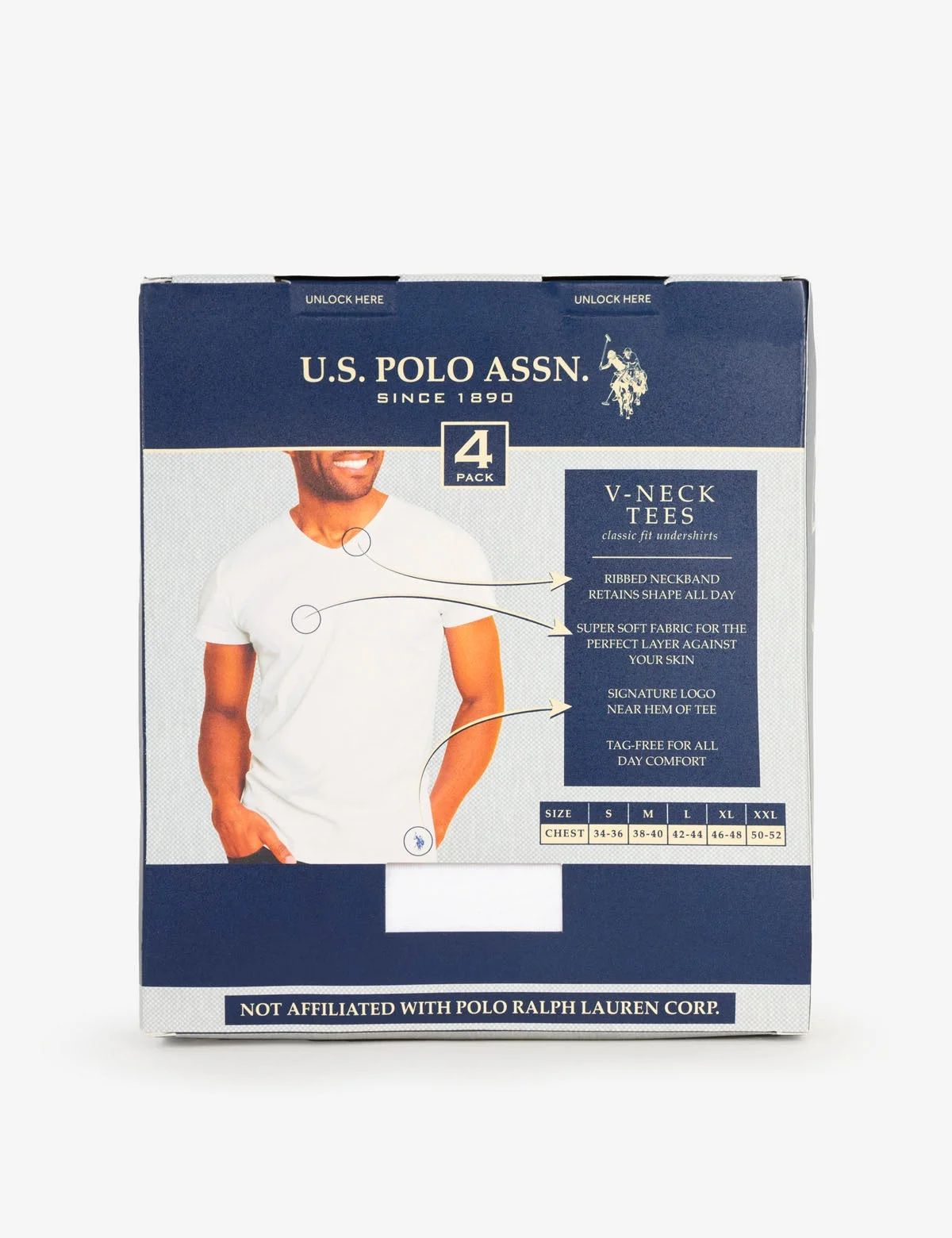 Комплект мужских футболок U.S. Polo Assn. V-neck, 4 предмета, белый — фото 3