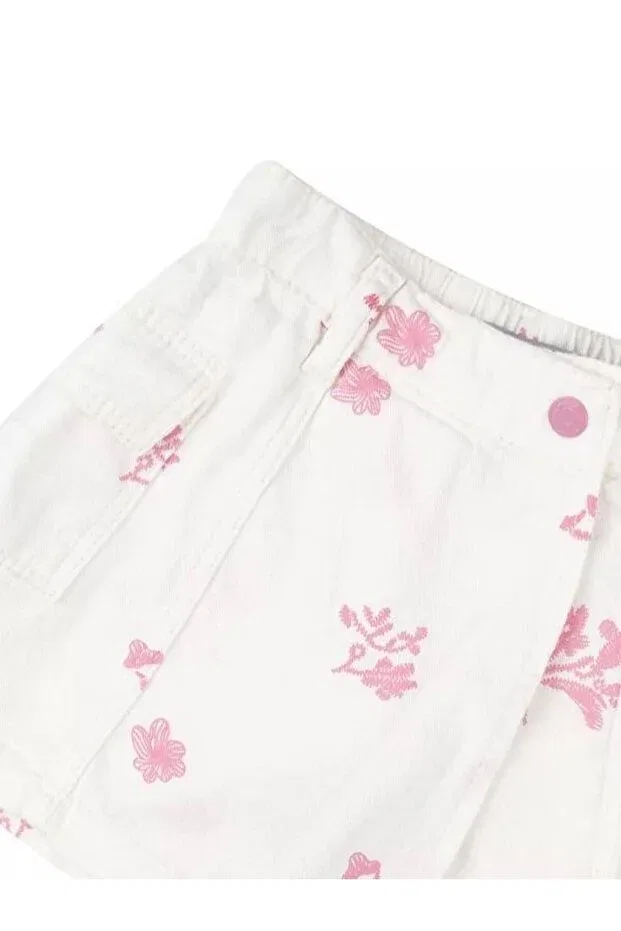 Детская юбка-шорты с принтом Embroidery detailed baby girl elastic waist shorts skirt Escabel, White Pink — фото 2