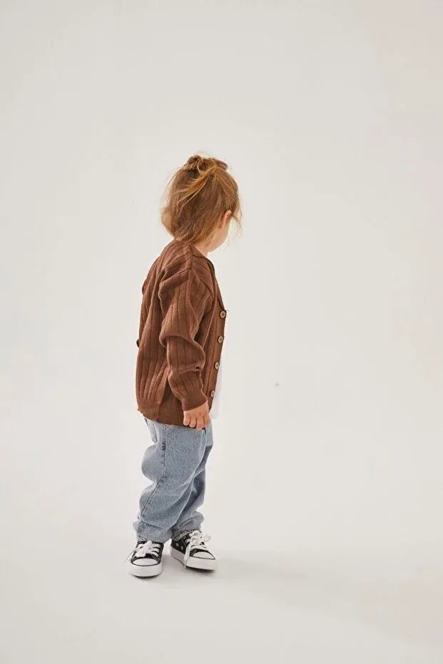 Детский кардиган с асимметричным воротником, Collared knitwear cardigan, Nazhankids, Brown — фото 2