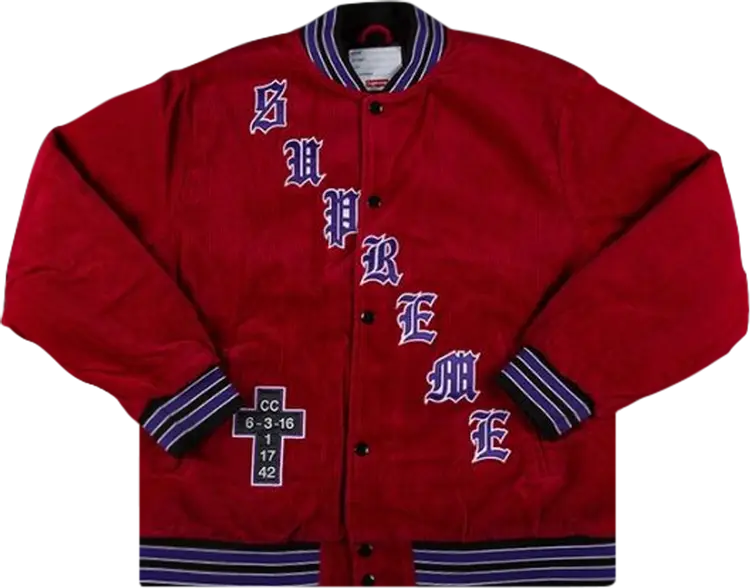 Куртка Supreme Old English Corduroy Varsity Jacket 'Red', красный — фото 2