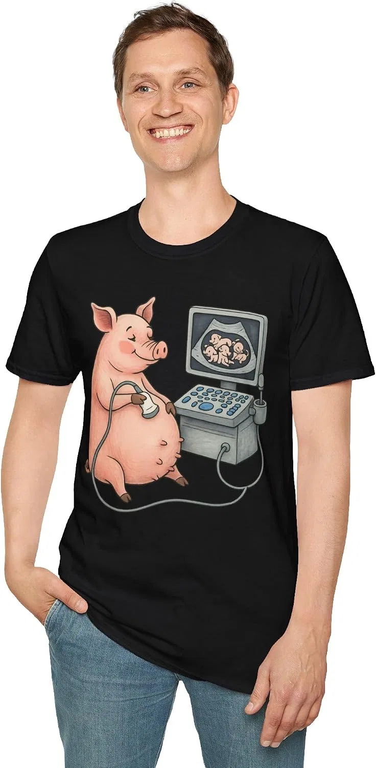 Женская футболка с принтом Pregnant Pig Ultrasound Shirt, чёрный — фото 4