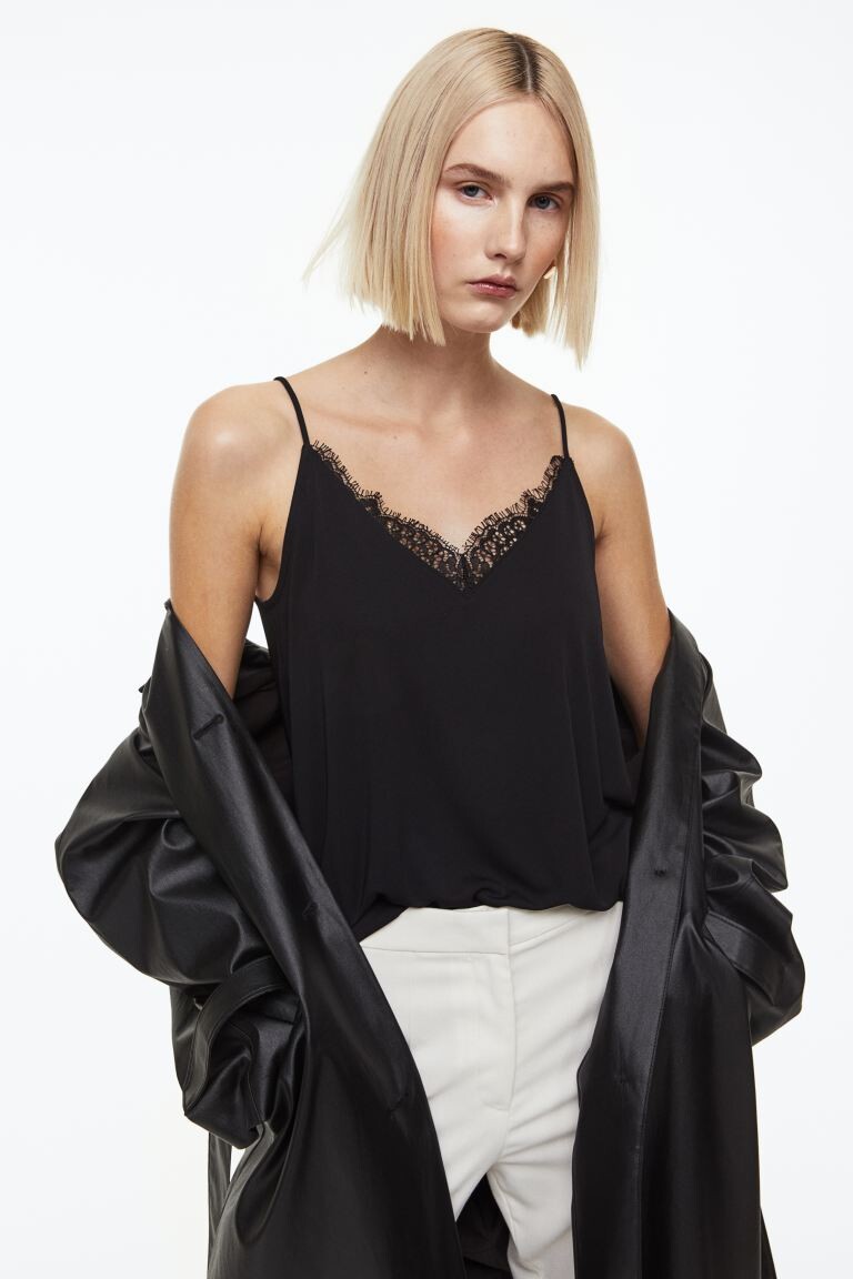 

Топ с кружевом H&M, черный