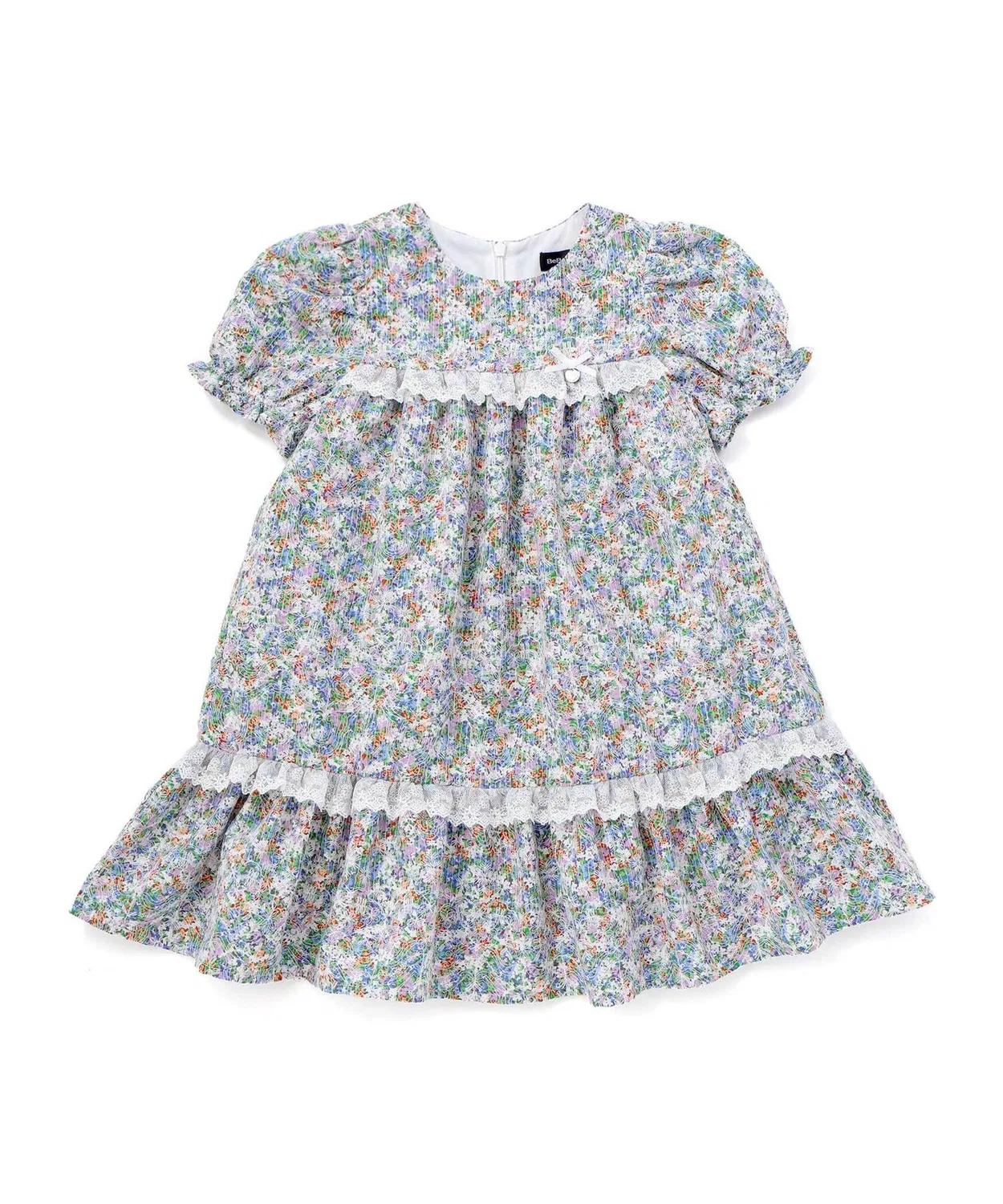 Детское платье с цветочным принтом и вышивкой, с коротким рукавом BeBe Petits Pois Vert, Purple — фото 4