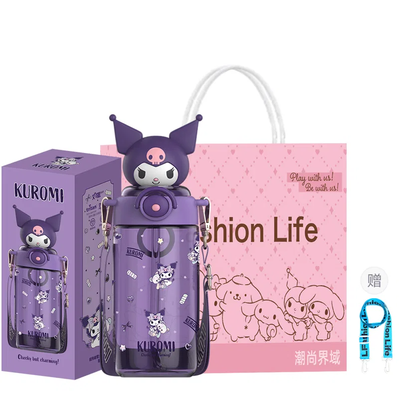 Детский пластиковый стакан для воды с трубочкой Kuromi Sanrio, 650 мл, Black