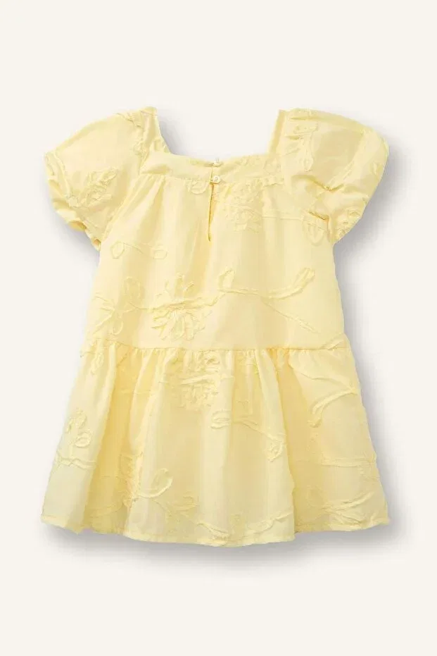 Детское платье для девочек кружевное с принтом Floral Short Sleeve Lace Dress Baby Girl Defacto, Yellow Yl149 — фото 4