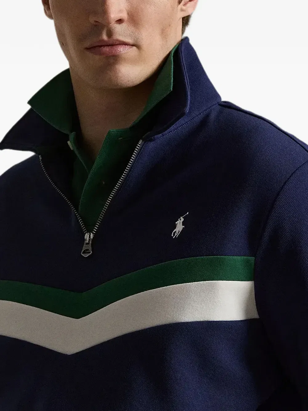 Рубашка поло с воротником на молнии и узором шеврон Polo Ralph Lauren, синий — фото 4
