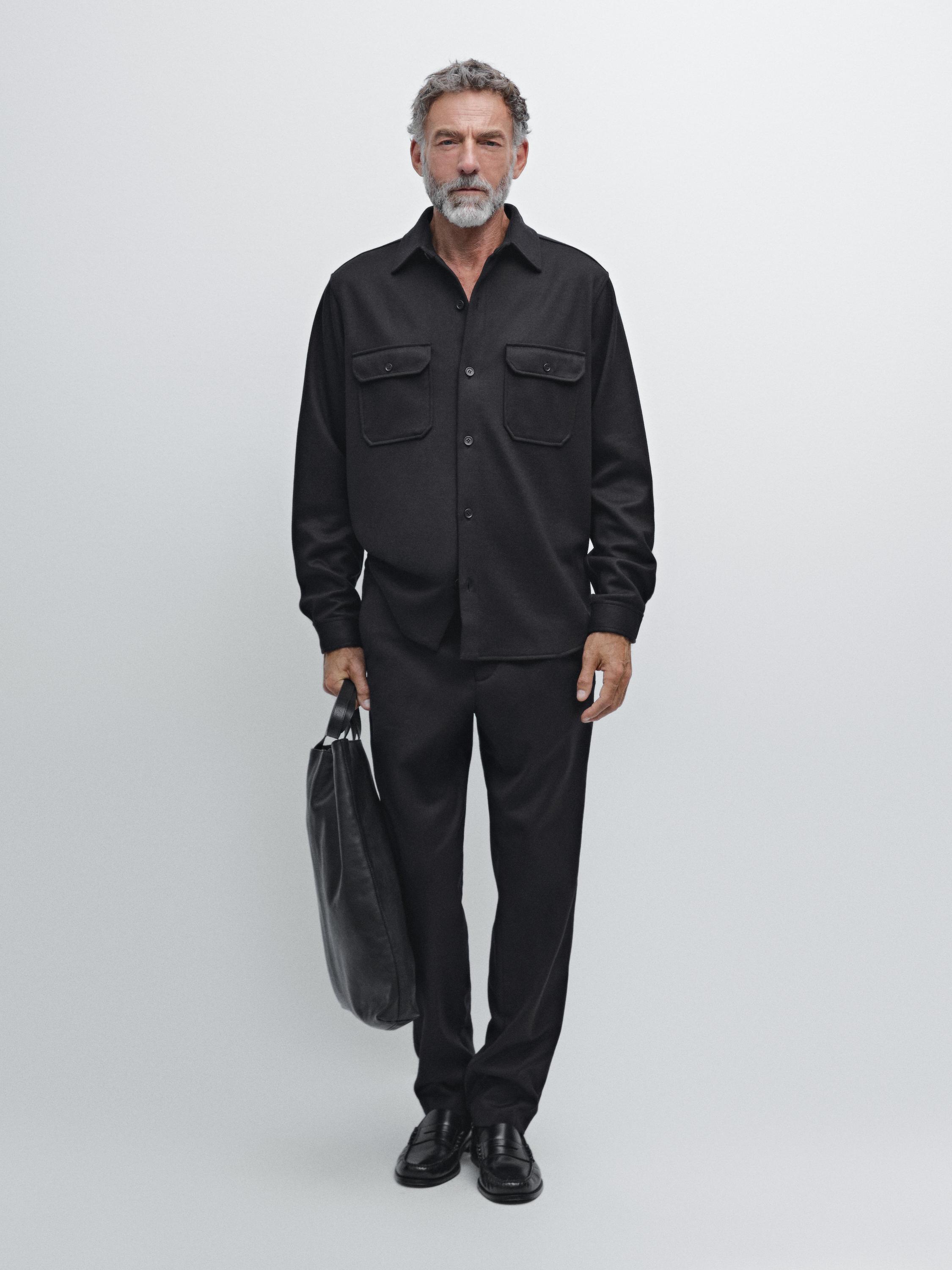 

Брюки из 100% шерстяной фланели с резинкой по бокам Massimo Dutti, темно-синий