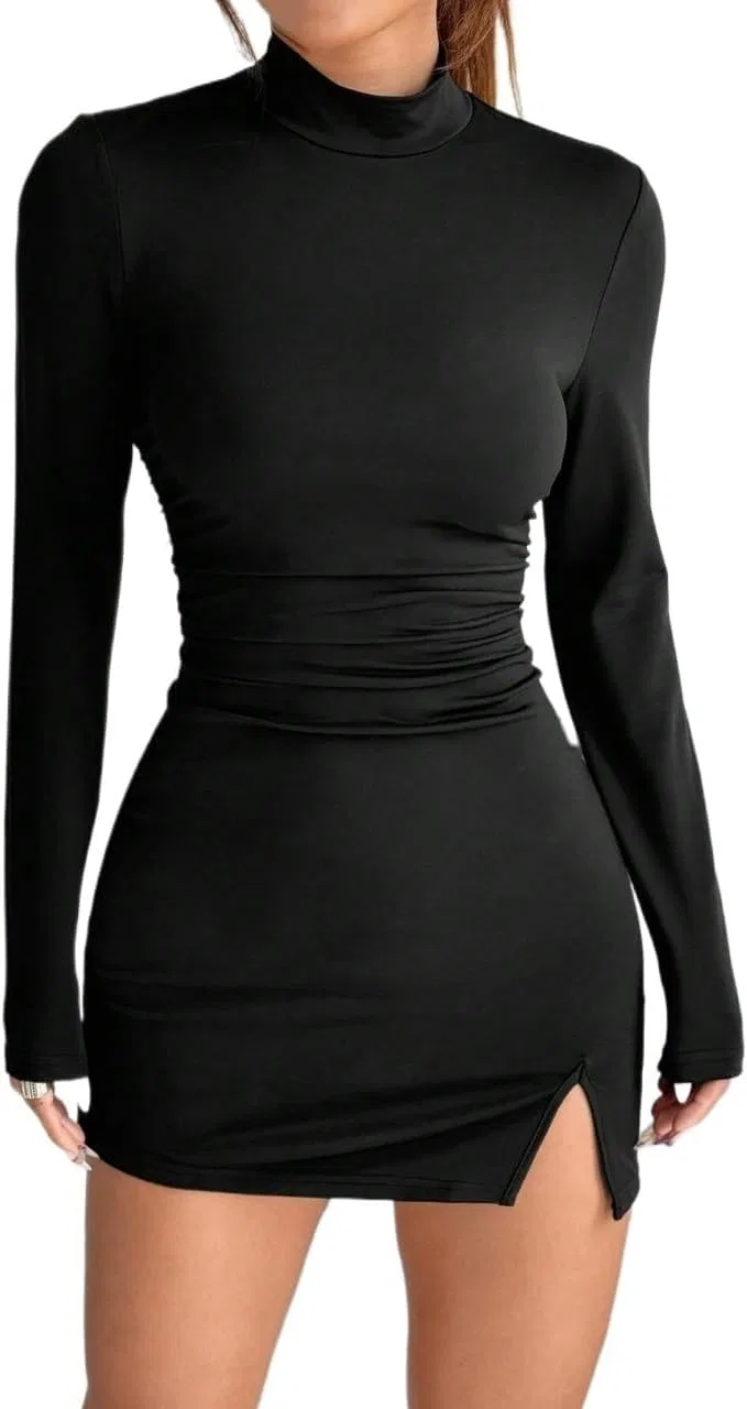 Женское мини-платье с плиссировкой Bodycon, Black