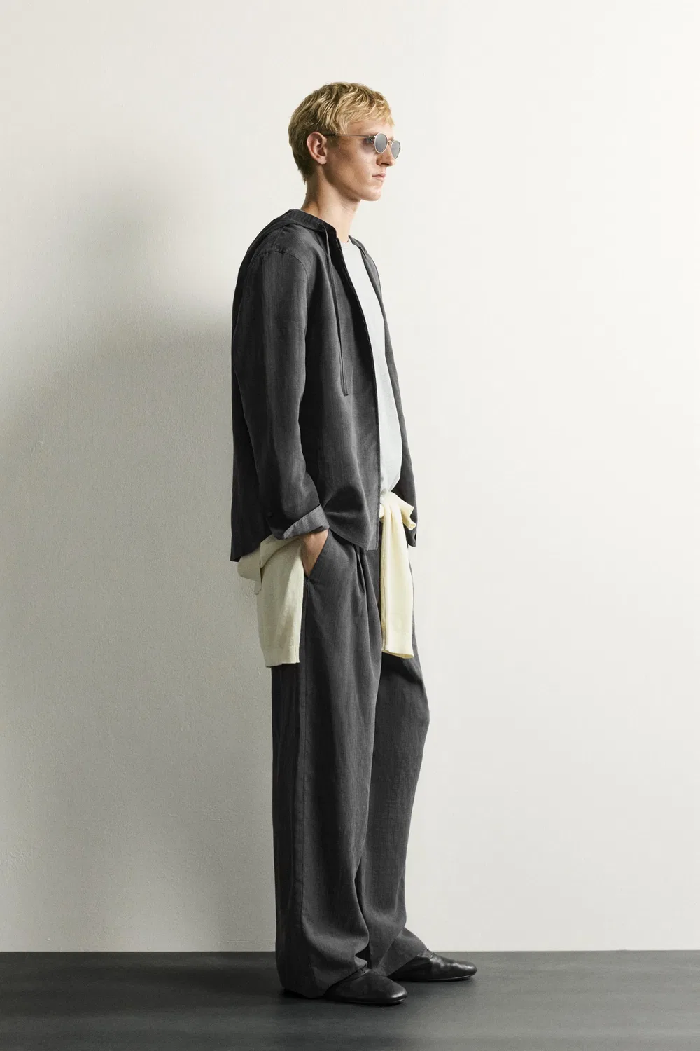 Полосатые свободные брюки ZARA, Anthracite grey — фото 4