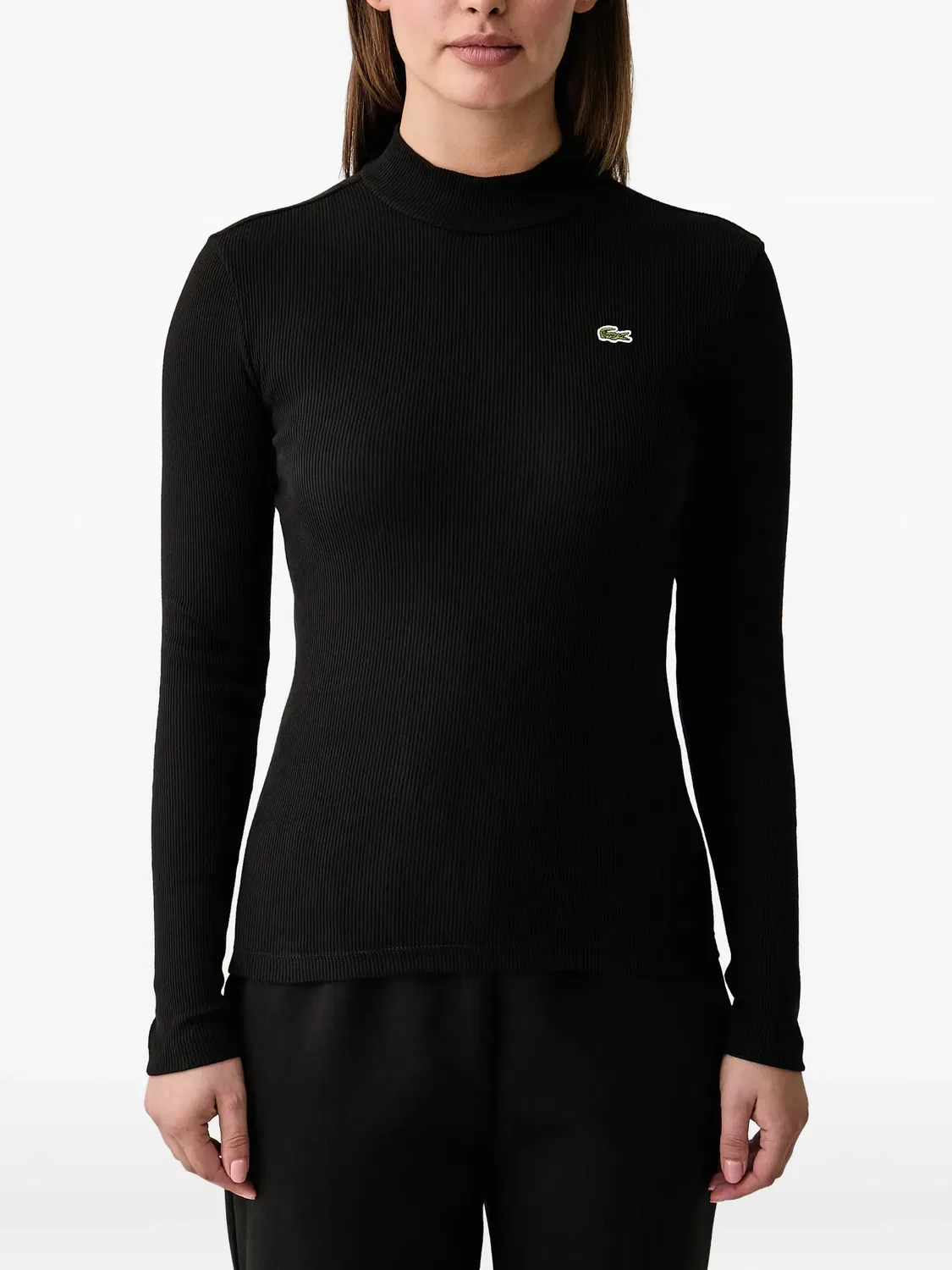 Топ в рубчик с высоким воротом Lacoste, черный — фото 3