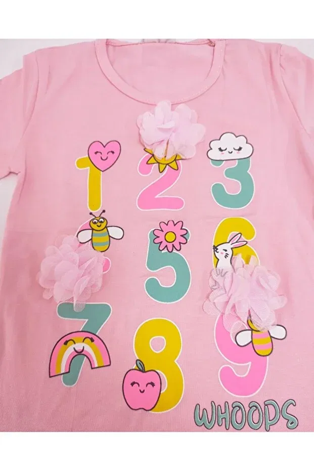 Детская футболка для девочек с принтом Girl'S number printed laser floral Lully Kids, Pink — фото 2