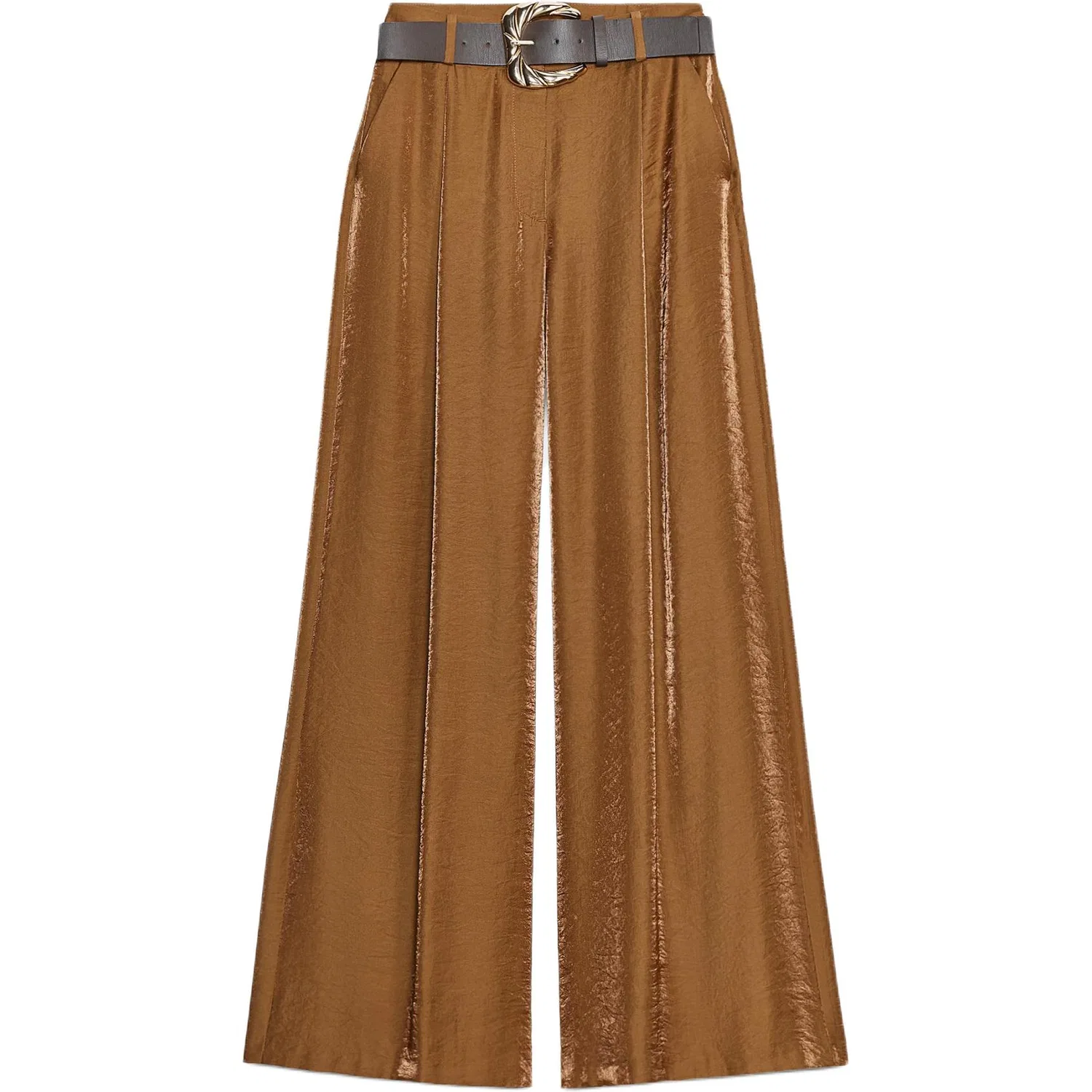 Женские брюки свободного кроя с широкими штанинами Brown ZARA, Brown