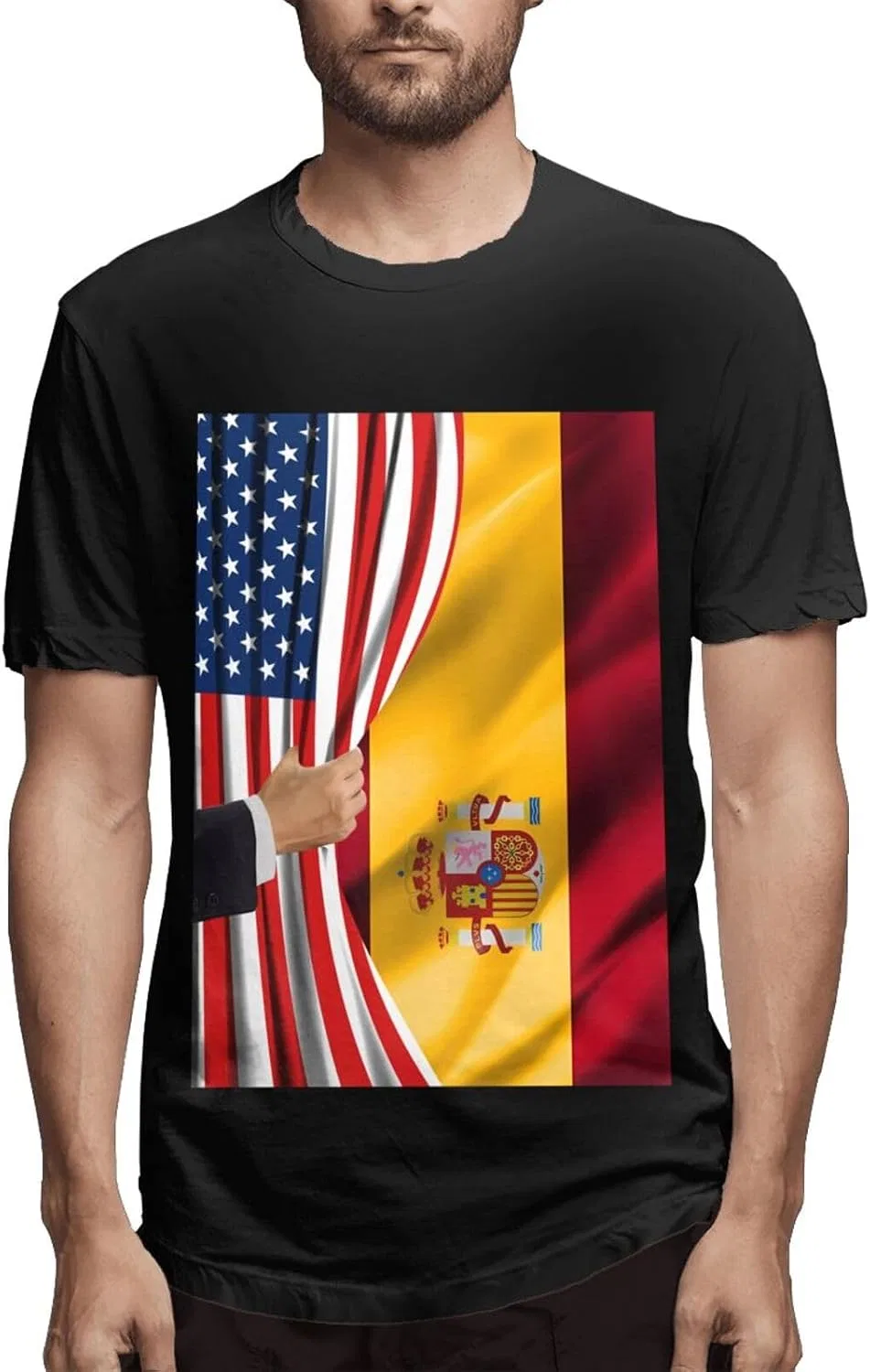 Мужская футболка с флагами Америки и Испании Regular Fit, Black