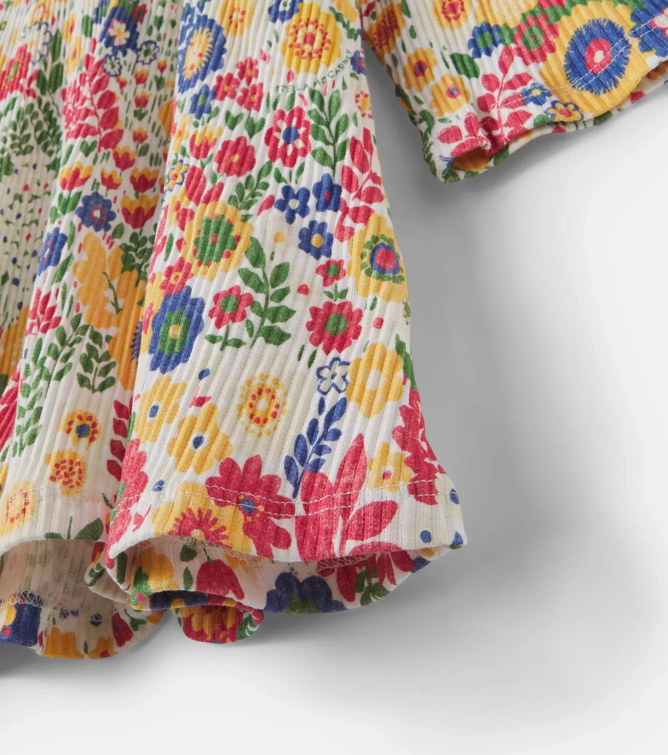 Трикотажное хлопковое платье в рубчик с цветочным рисунком Stella McCartney Kids, черный — фото 4