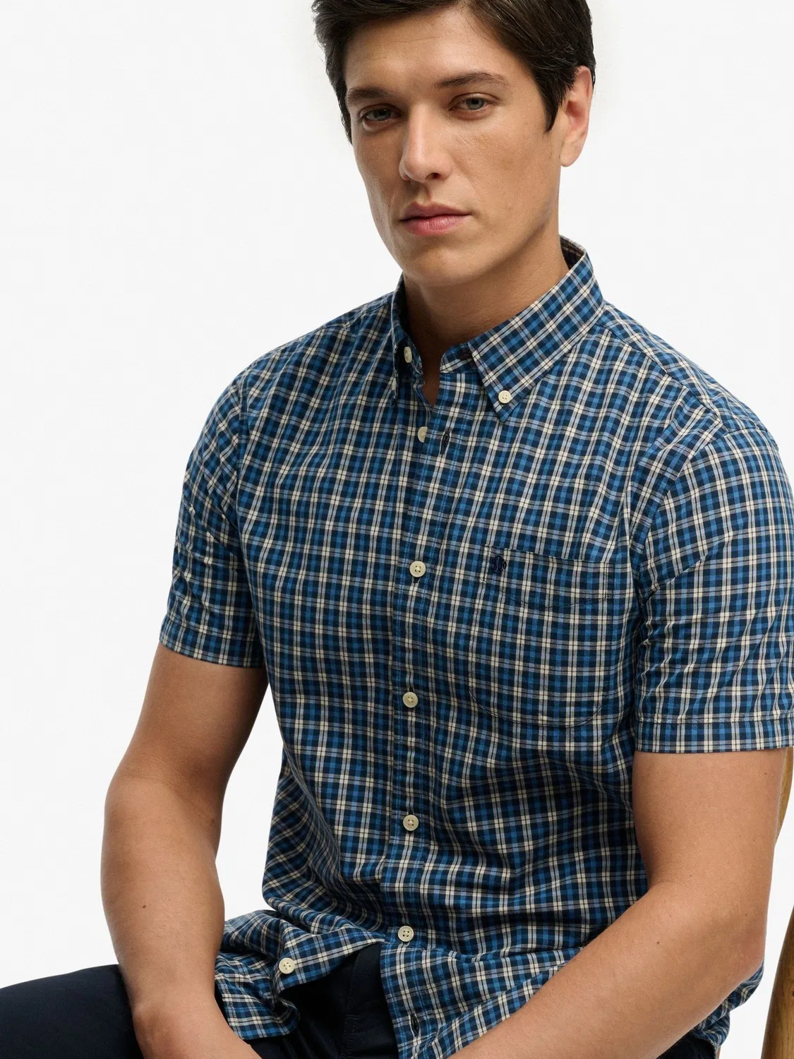 Рубашка с коротким рукавом Superdry Quays Navy Blue Check, темно-синий в клетку — фото 4