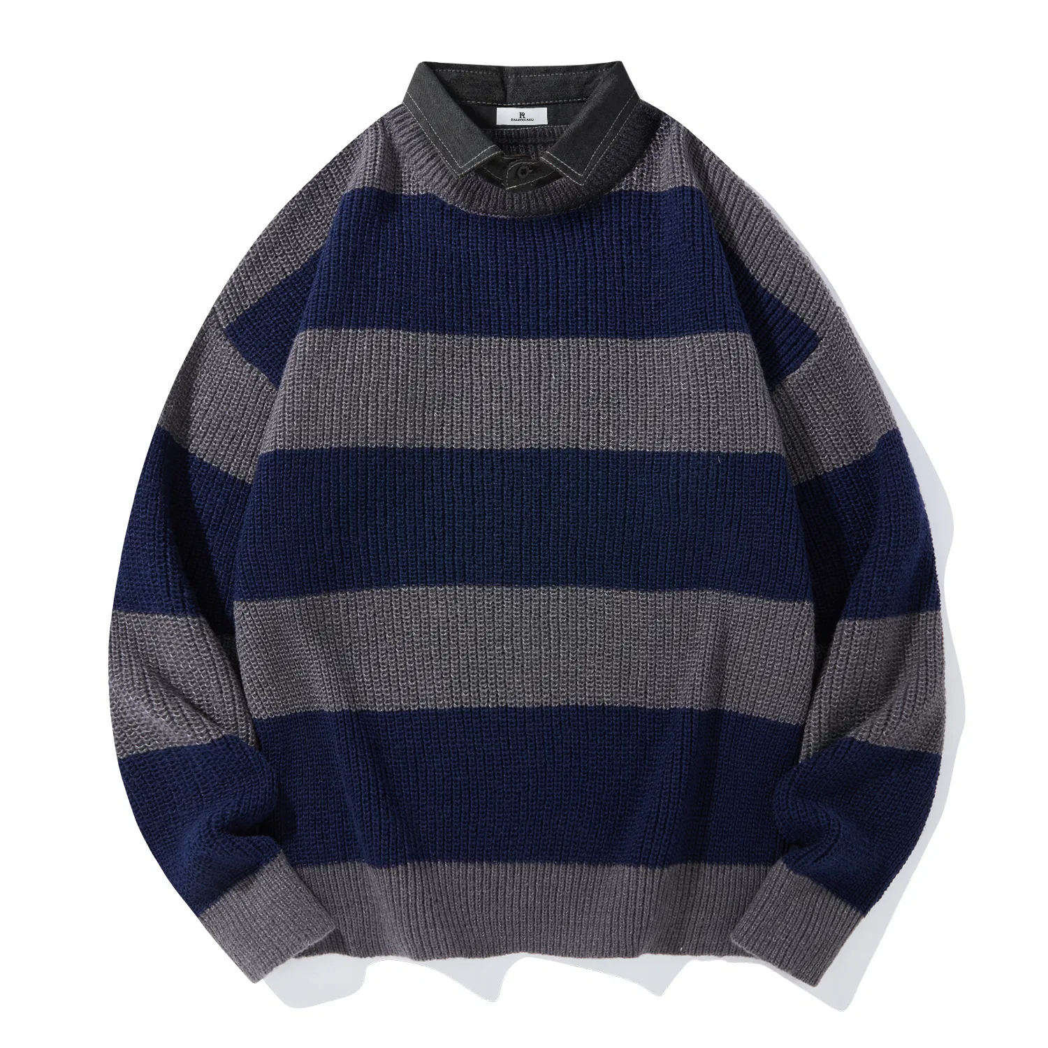Детский свитер с воротником-стойкой и принтом Mock Two Piece, PAL ONGACO, Dark Blue (Black Denim Collar)