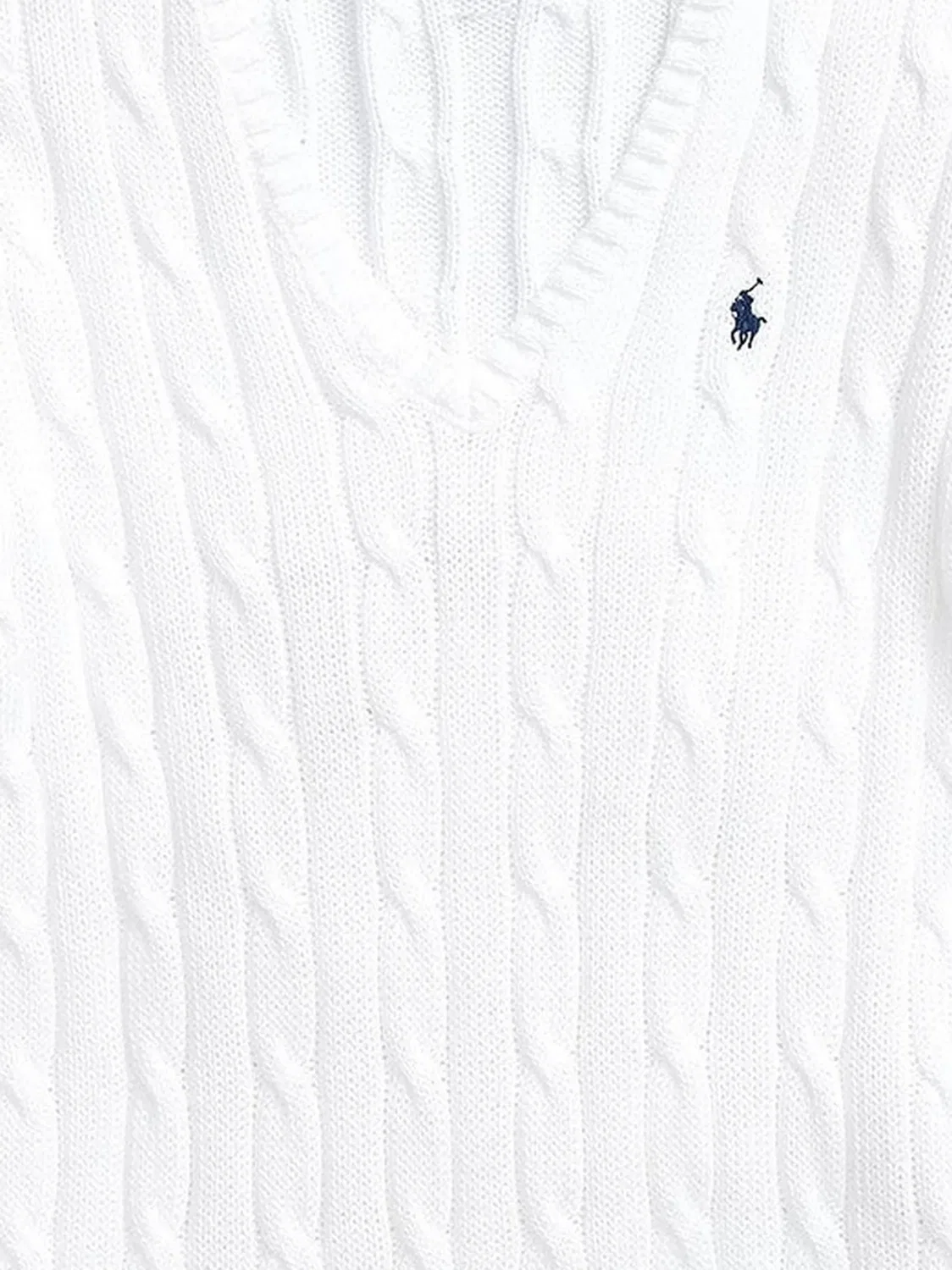 Свитер фактурной вязки с V-образным вырезом Polo Ralph Lauren, белый — фото 2