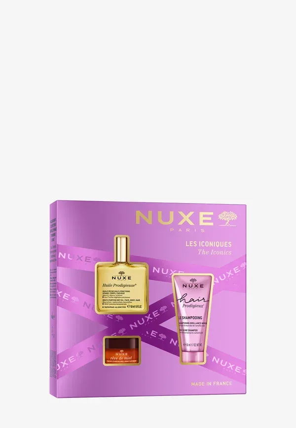 Набор косметики Huile Prodigieuse 50 мл, Hair Prodigieux High Shine Shampoo 50 мл, Reve de Miel Honey Lip Balm 15 g Nuxe