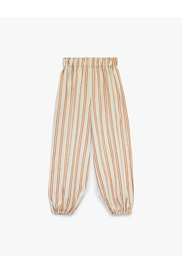 Детские брюки для девочек из льна с вискозой Koton, Ecru Striped — фото 2