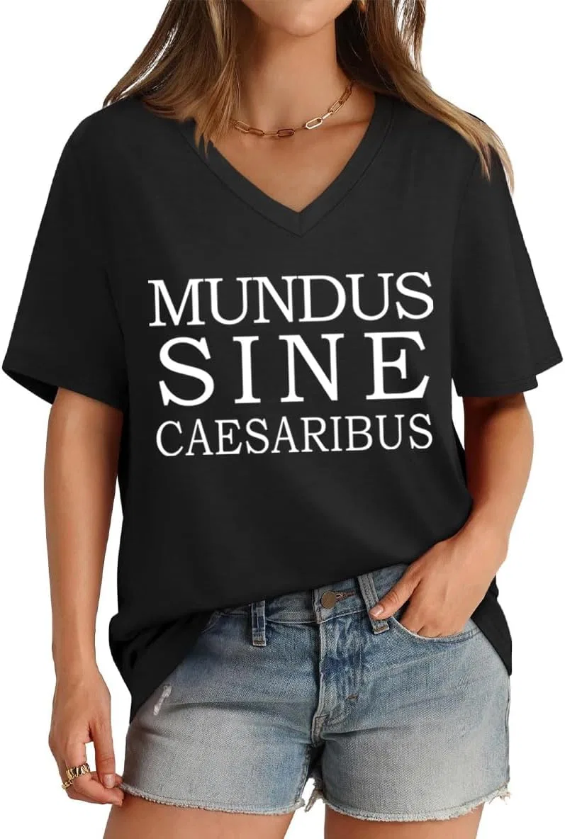 Футболка с принтом Mundus Sine Caesaribus V-образным вырезом, Purple — фото 4