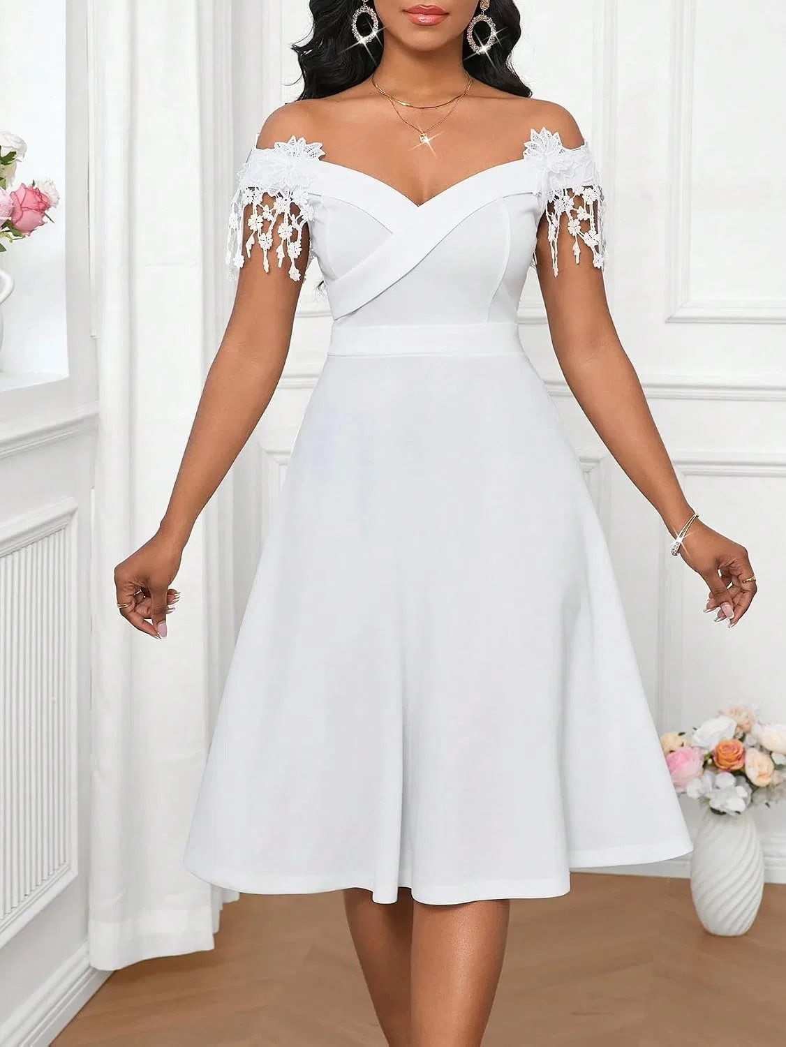 Женское повседневное миди-платье с одним плечом White — фото 4