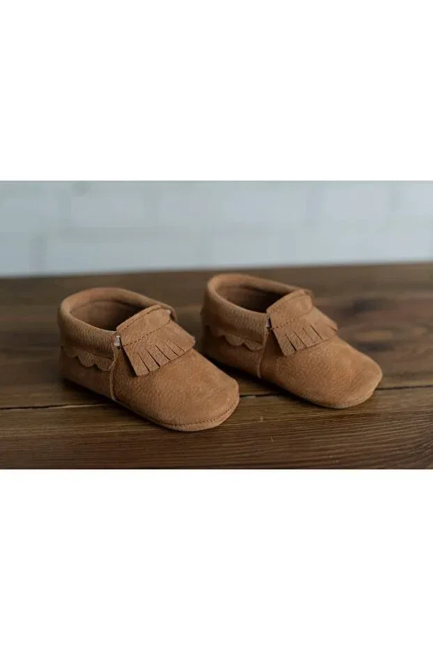 Детские пинетки для новорожденных с бахромой Olivo Mini, Brown — фото 3