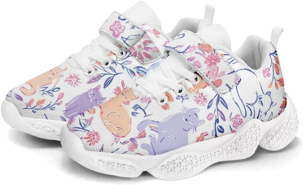 Детские кроссовки для девочек с дышащим трикотажем Mahekot, Floral Kitten White — фото 3
