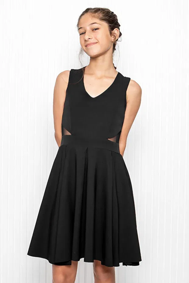 Детское платье для девочек из крепа V-Neck Denimini, Black — фото 3