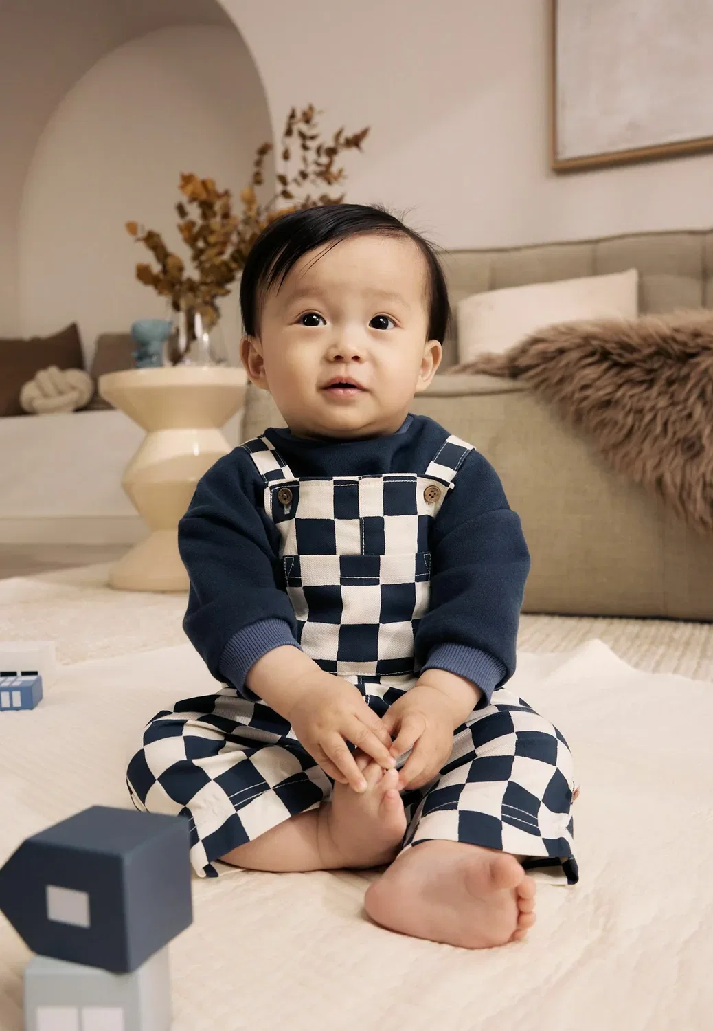 Детский комбинезон из саржи и боди - боди Next, Navy Blue Checkerboard