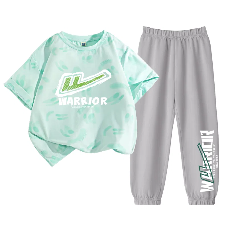 Детский спортивный комплект с круглым вырезом Aqua Green/H Green Line-Gray/H White Green Lower Left K WARRIOR