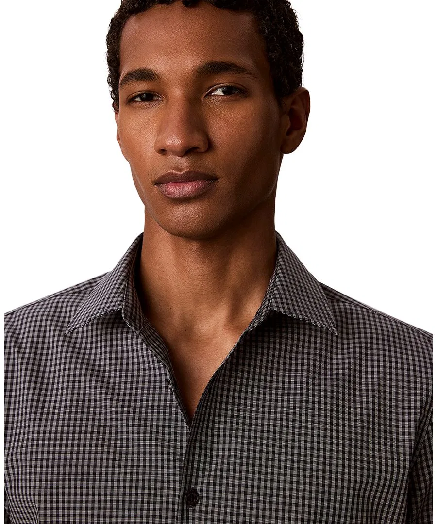 Мужская рубашка с принтом Gingham Supima Stretch Regular-Fit Calvin Klein, Dark Sapphire — фото 3