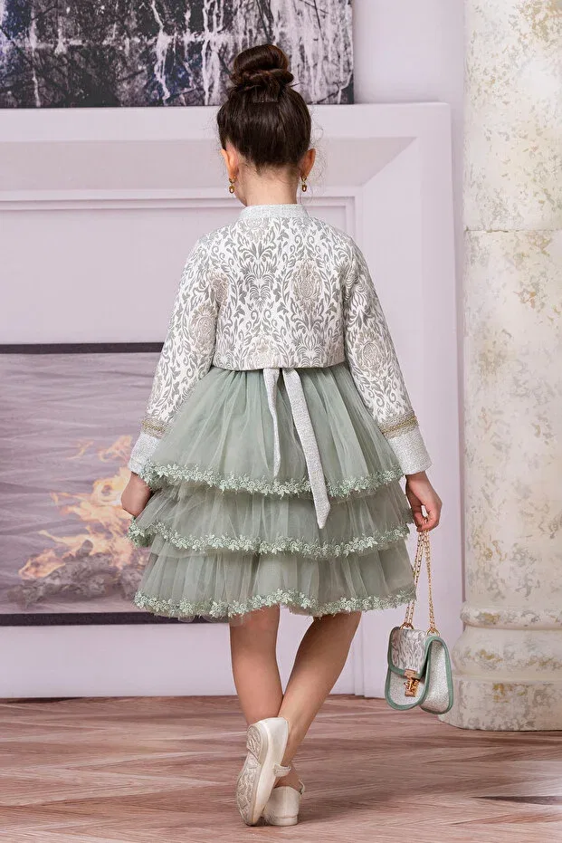 Детское платье для девочек с длинным рукавом Süslü Pink Kids, Green — фото 4