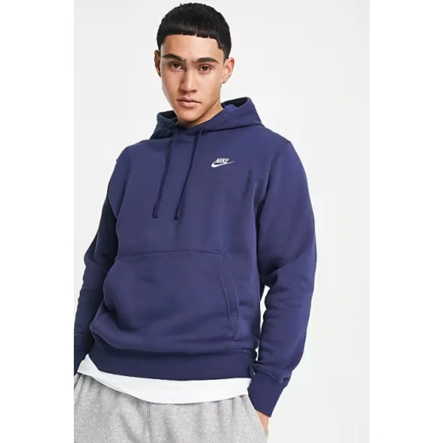 Мужской худи с капюшоном из футера с начесом Club Fleece Pullover Nike, Темно-синий — фото 2