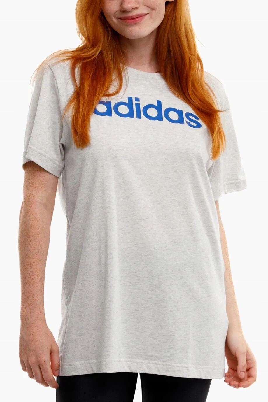 Женская хлопковая футболка Adidas Essentials Linear Loose Tee, Weiss Blau Hellgrau